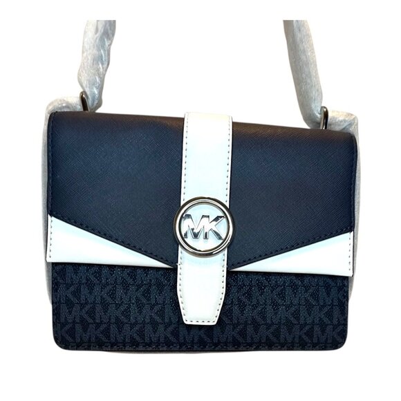 Michael Kors Greenwich Small Color-Block Signature Logo Crossbody Bag in a Navy - Picture 4 of 10